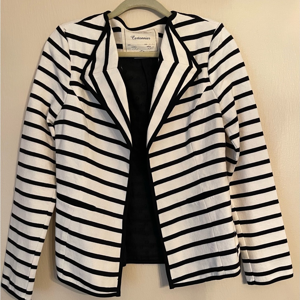 Anthropologie Black and White Striped Blazer NWOT